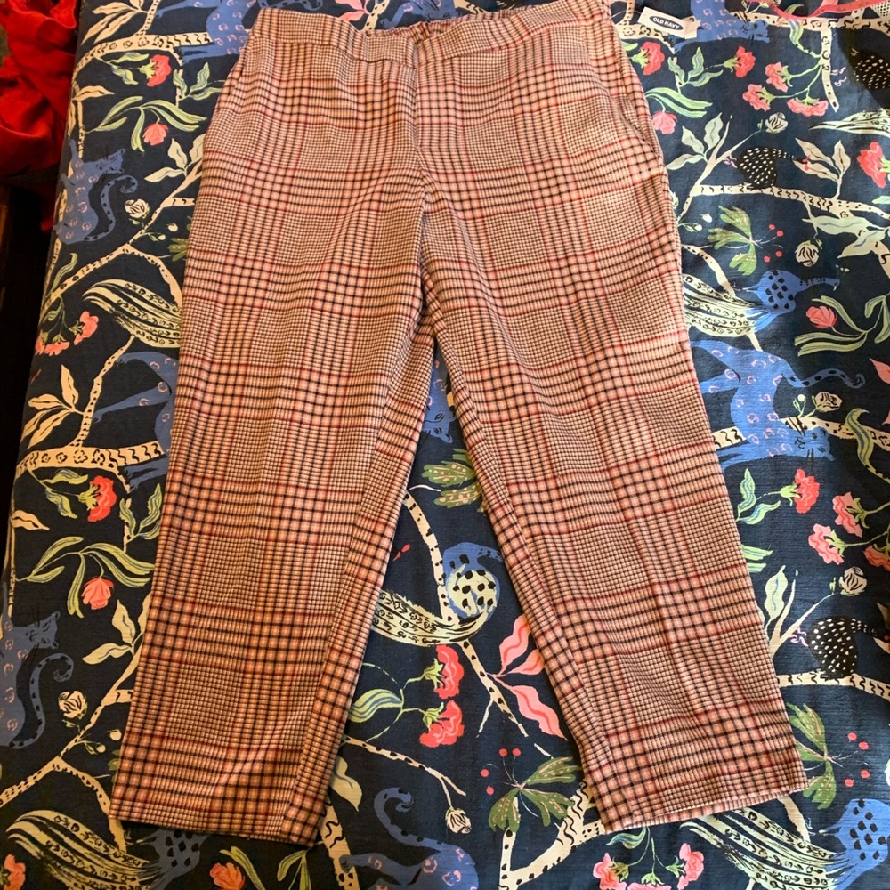 Pink and Red Plaid Pull-on Cropped Ankle Pants